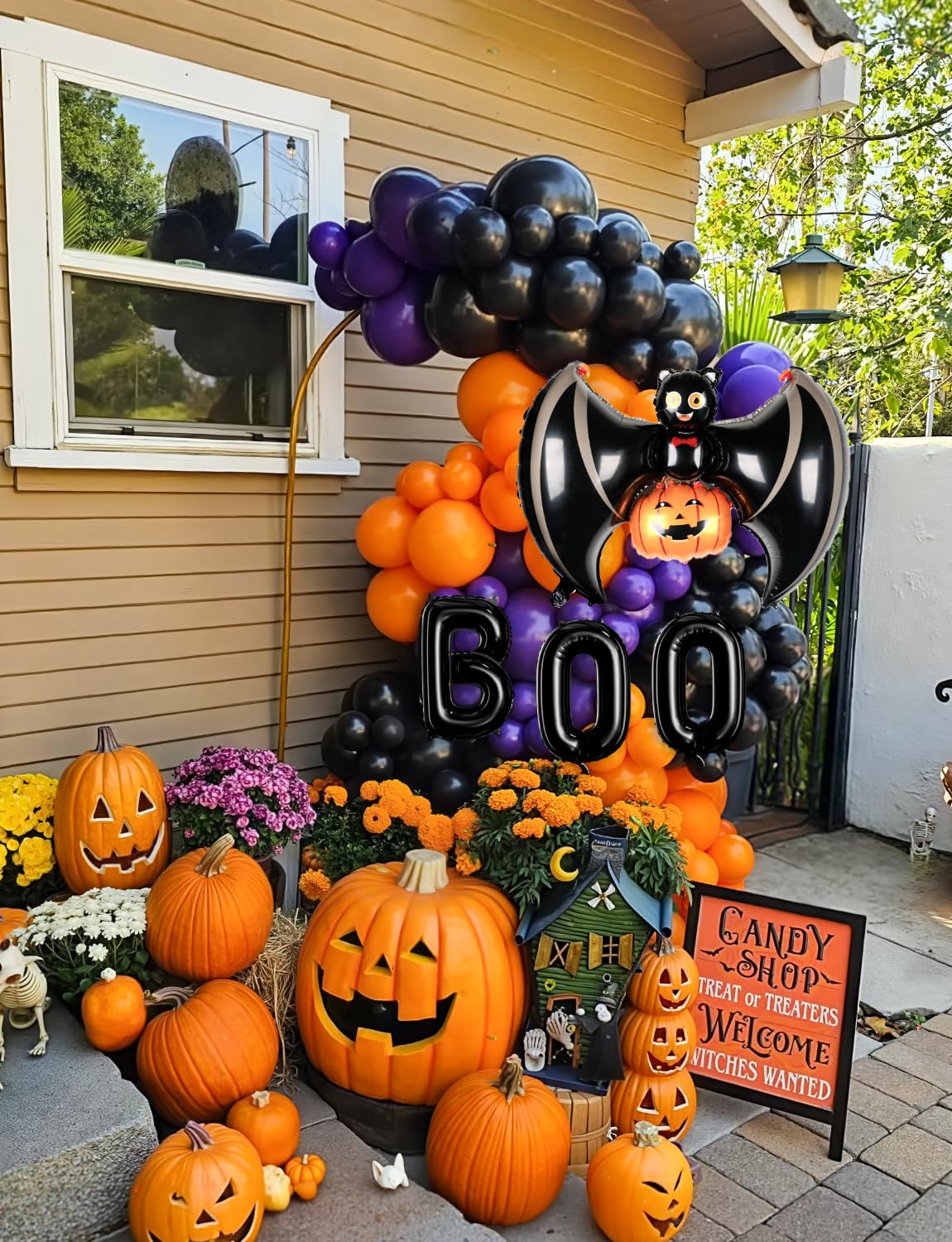 Adeyoo Halloween Balloon Garland Arch Kit - 138 Pcs Halloween Party Balloons with Black Orange Purple, Pumpkin, Bat, Boo Balloon Metallic Silver Balloons for Birthday Horror Party Decorations