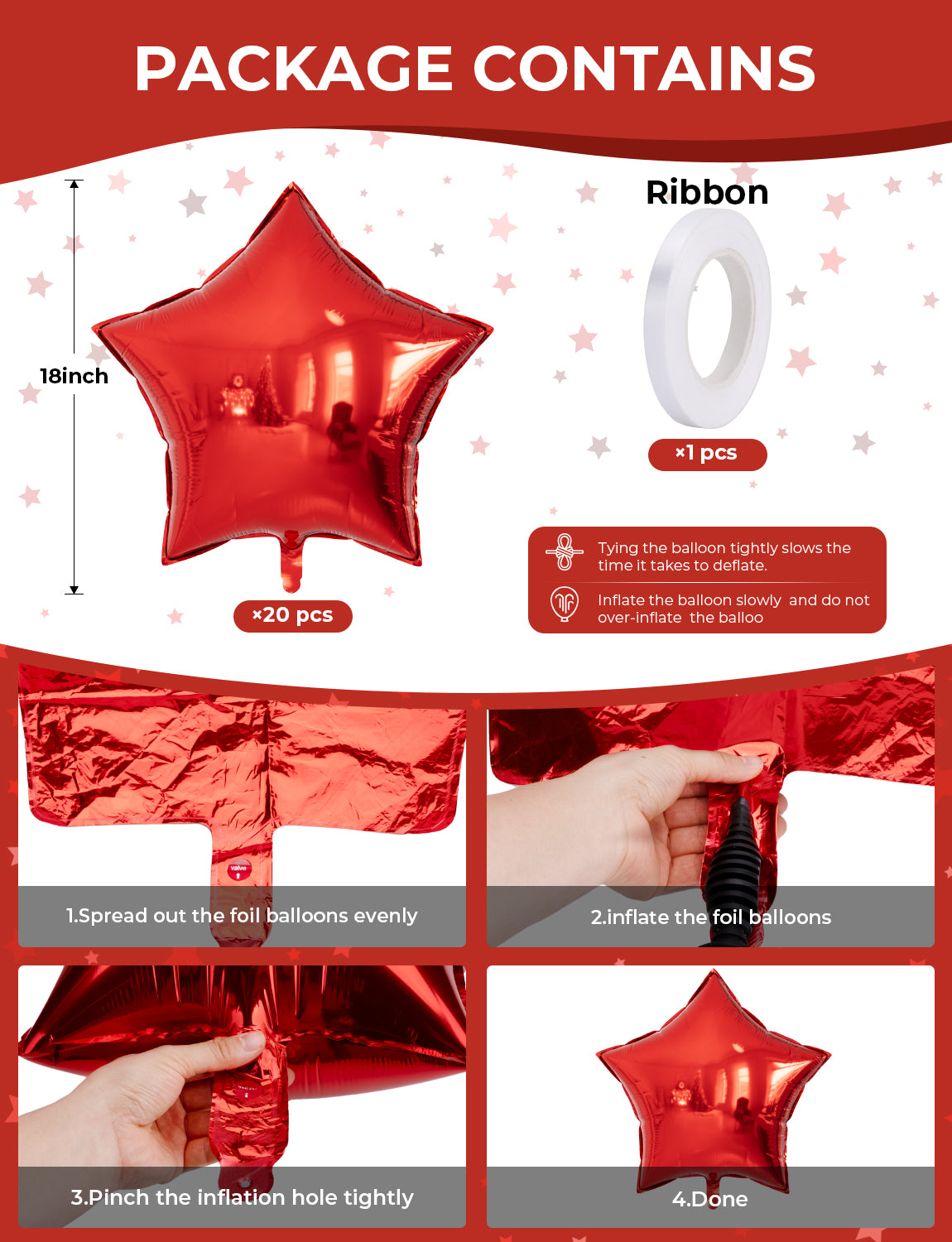 Adeyoo Red Star Balloons,20Pcs 18 Inch Red Foil Balloons Big Star Shaped Balloons Helium Balloons Mylar Star Balloons for Christmas Birthday Party Anniversary Wedding Baby Shower Decorations