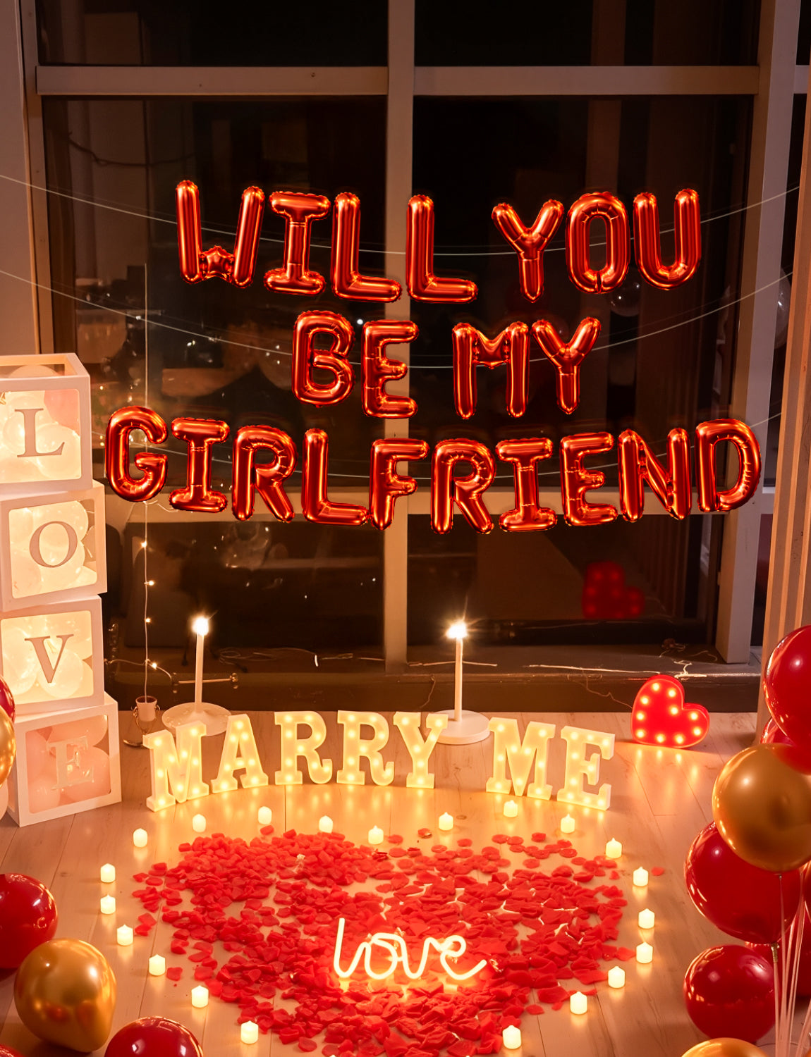 Adeyoo Will You Be My Girlfriend Balloons, 16" Red Letter Foil Balloons Be My Girlfriend Banner Romantic Alphabet Balloon for Romantic Special Night Decorations, Galentines Day Party Supplies