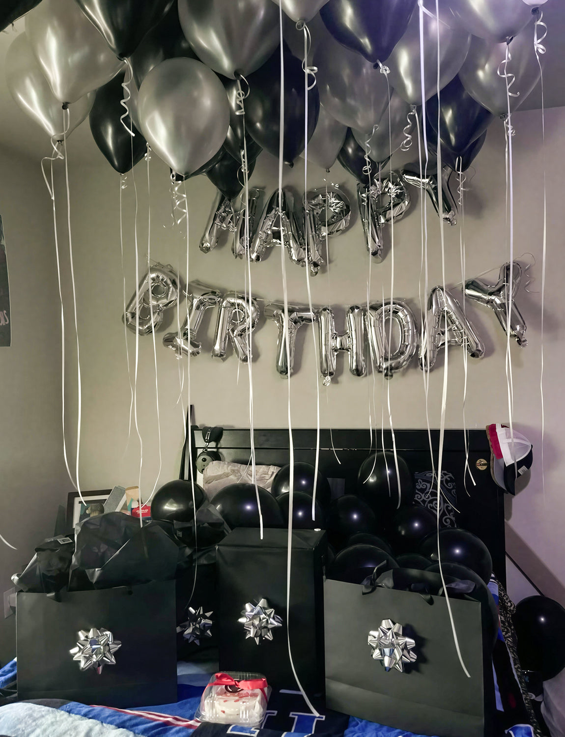 Adeyoo Black Valentines Decorations - Black and Silver Valentines Balloons with Love Heart Foil Balloons, Romantic Rose Petals for Romantic Valentines Day Anniversary Proposal Date Night Decorations