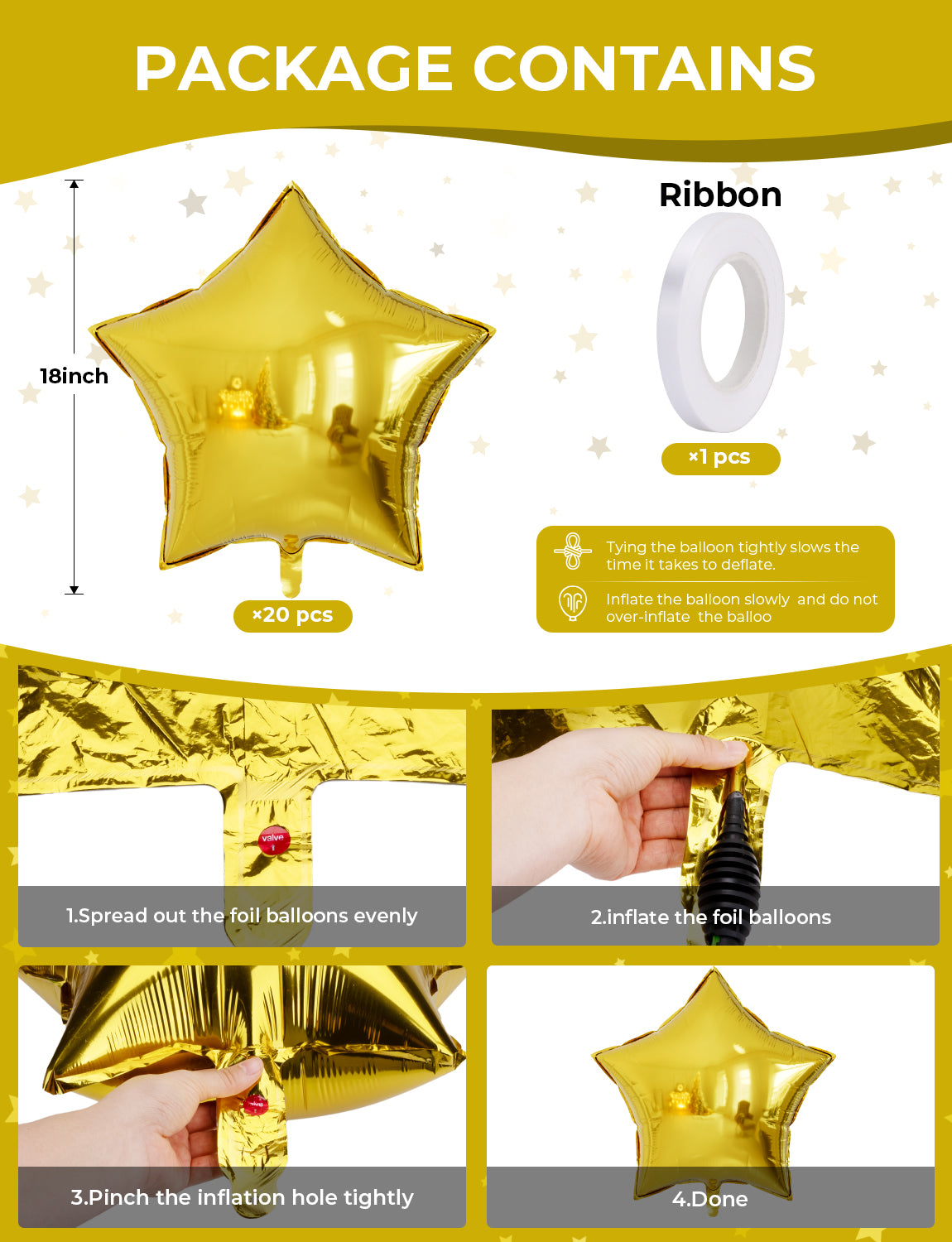 20Pcs Gold Star Balloons Foil Balloons,Large Star Shaped Balloons Mylar Star Balloons Helium Balloons for Birthday Wedding Baby Shower Magical Prom Anniversary Party Decorations