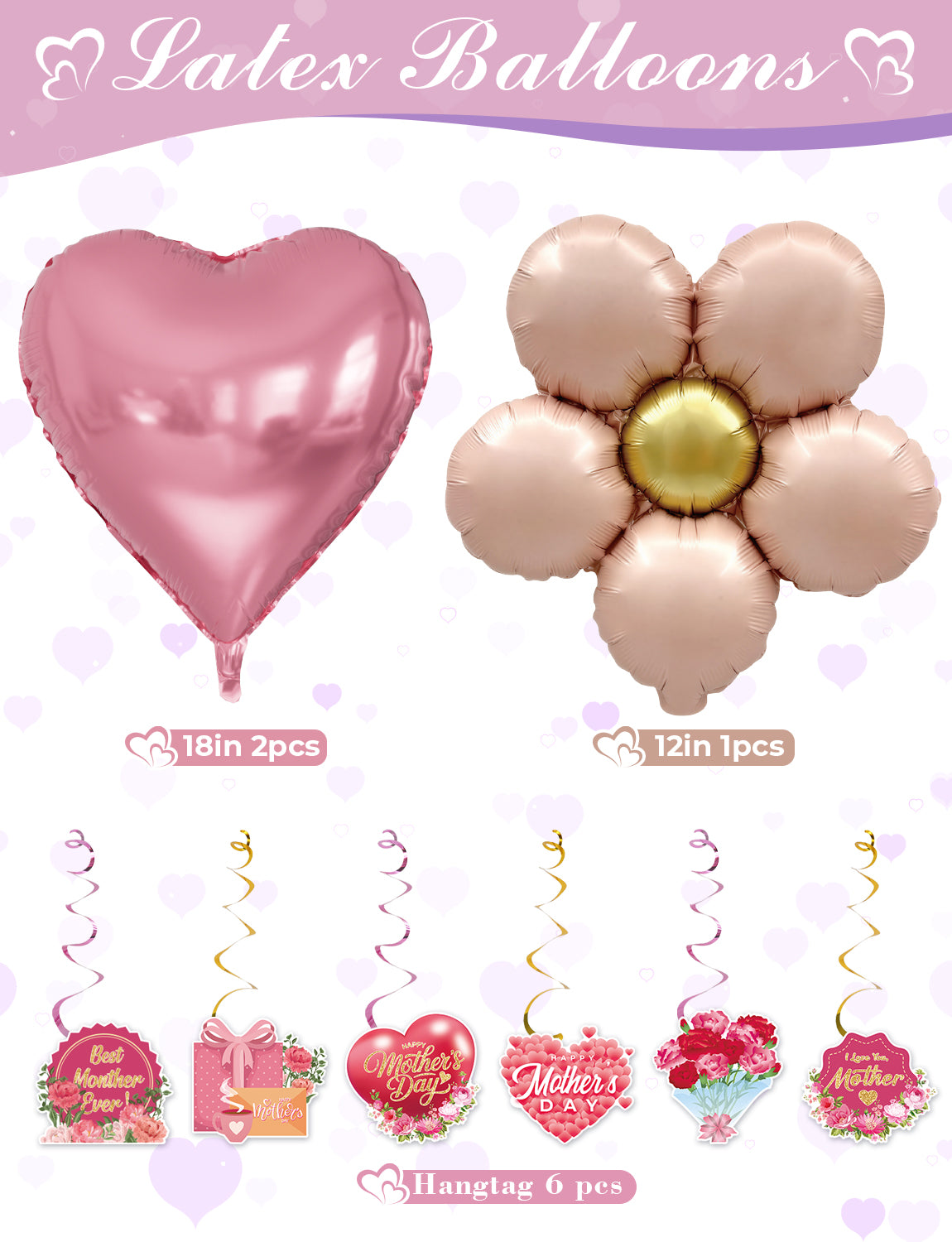 Adeyoo Mother's Day Decorations - Happy Mothers Day Banner Bunting with Mothers Day Hanging Swirl, Pink Heart Flower Mum Foil Balloons for Mother's Day Party Supplies, Best Mum Gifts for Mother Day