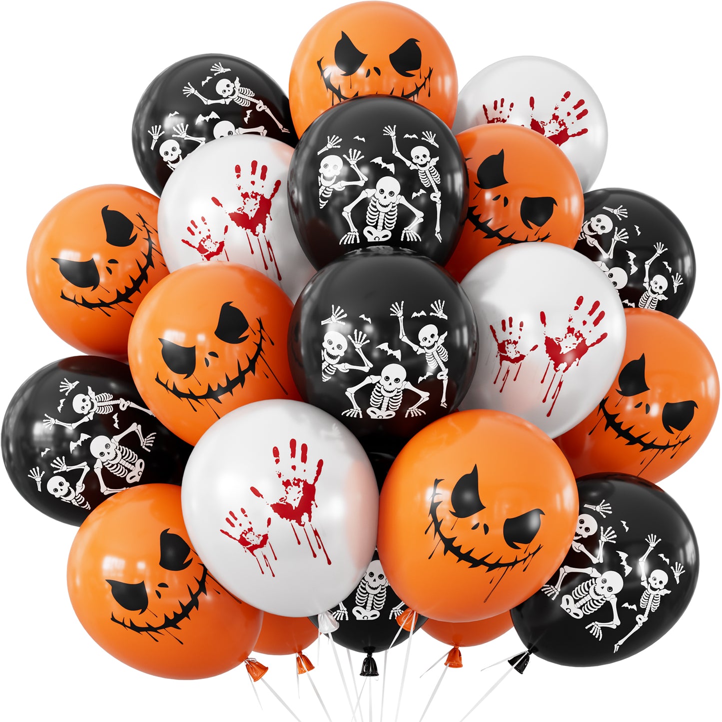 Halloween Balloons, Orange Black White Balloons, Spooky Party Decor 50 Pcs 12 Inch Halloween Latex Balloons, Scary Skeleton and Pumpkin Balloons, Horror Balloons for Halloween Party Decorations