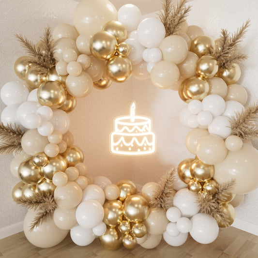 Adeyoo White Gold Balloon Arch Kit Garland - 153Pcs Beige Balloon Arch White and Gold Balloons with Cream Latex Balloons for Birthday Baby Shower Boho Wedding Engagement Gender Reveal Party Decoration