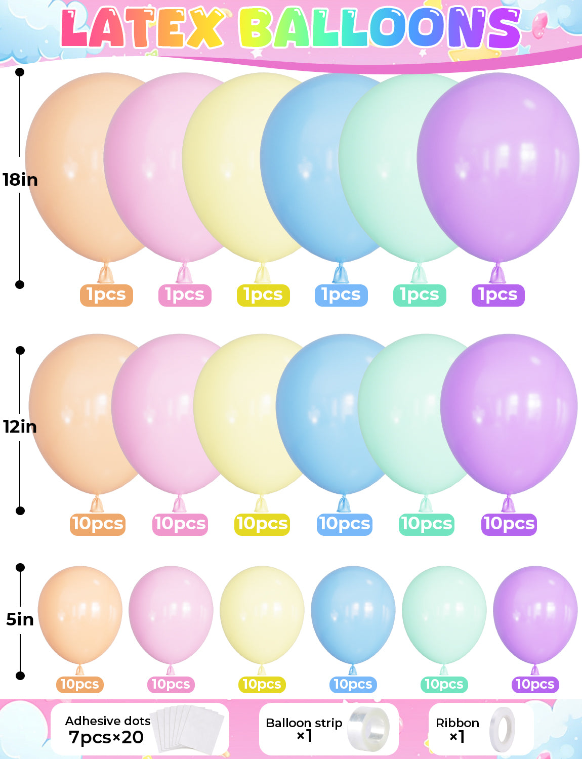 Pastel Balloon Arch Kit - 18/12/5 Inch Pastel Rainbow Balloon Arch Multicolour Colourful Macaron Party Balloons for Birthday Wedding Baby Shower Unicorn Theme Party Decorations