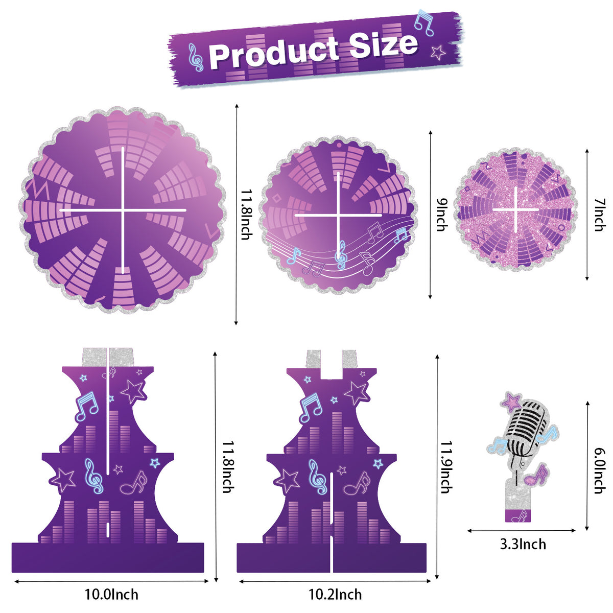 3 Tier Music Cupcake Stand, Purple Cupcake Holder for Music Party Microphone Cardboard Cup Cake Stand for Dessert Table Displays, Music Birthday Decorations for Birthday Wedding Party