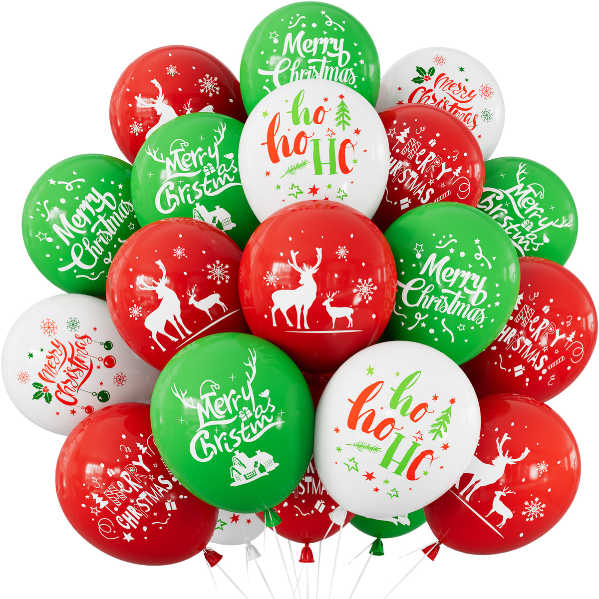 Christmas Balloons, 50 Pcs 12 Inch Red Green Christmas Print Balloon 6 Styles Christmas Latex Balloons, Red Green White Balloons, Christmas Decorations for Xmas Winter Wonderland Holiday Parties