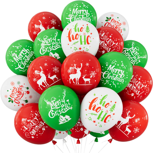 Christmas Balloons, 50 Pcs 12 Inch Red Green Christmas Print Balloon 6 Styles Christmas Latex Balloons, Red Green White Balloons, Christmas Decorations for Xmas Winter Wonderland Holiday Parties