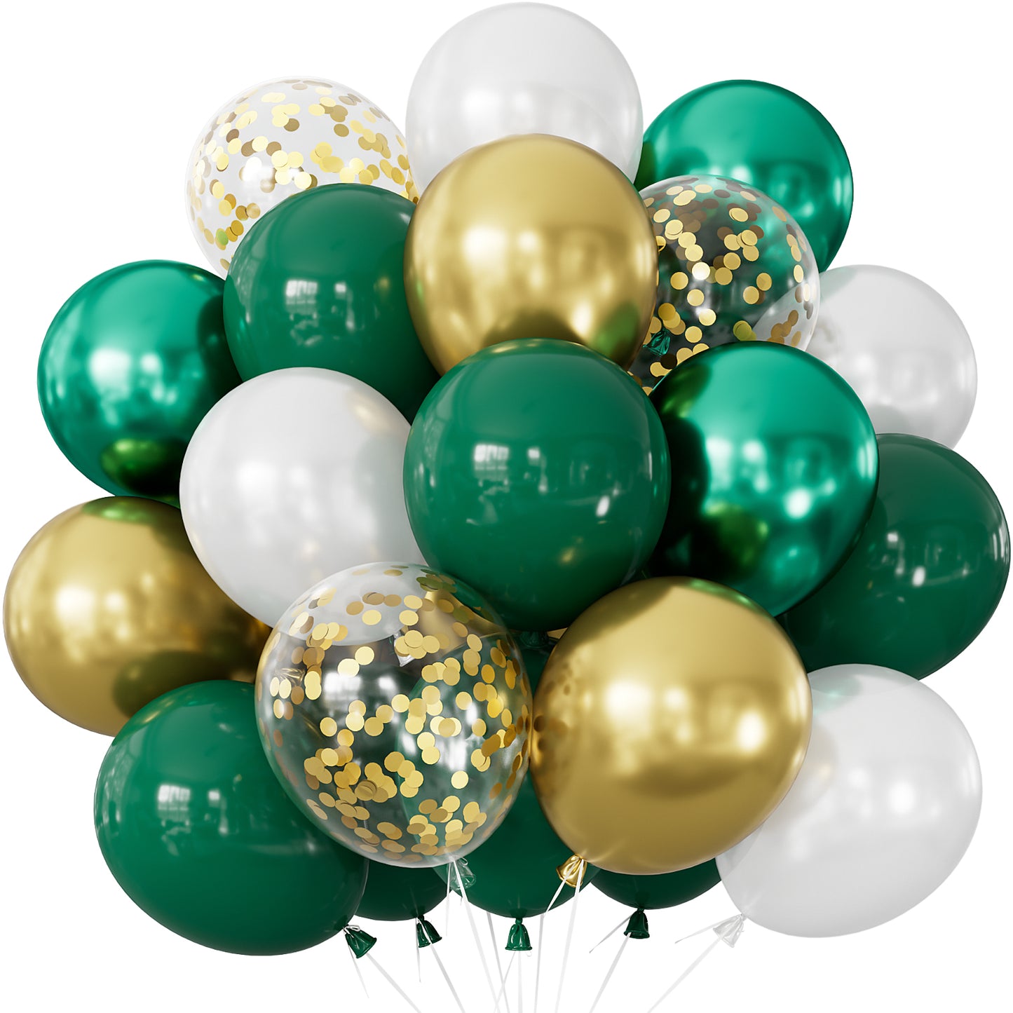 Adeyoo 50 Pcs Green and Gold Balloons - 12 Inch Metallic Dark Green Balloons with White and Gold Latex Confetti Balloon for Patrick's Day Birthday Jungle Safari Dinosaur Theme Party Decorations