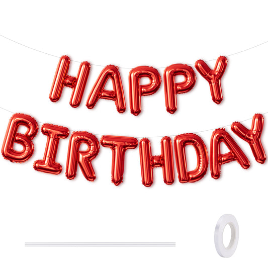Adeyoo Red Happy Birthday Balloons Banner - 16 Inch Red Happy Birthday Foil Balloon Big Letter Balloons Self Inflating Hbd Sign Balloon for Girls Women Princess Boys Men Birth Party Decorations