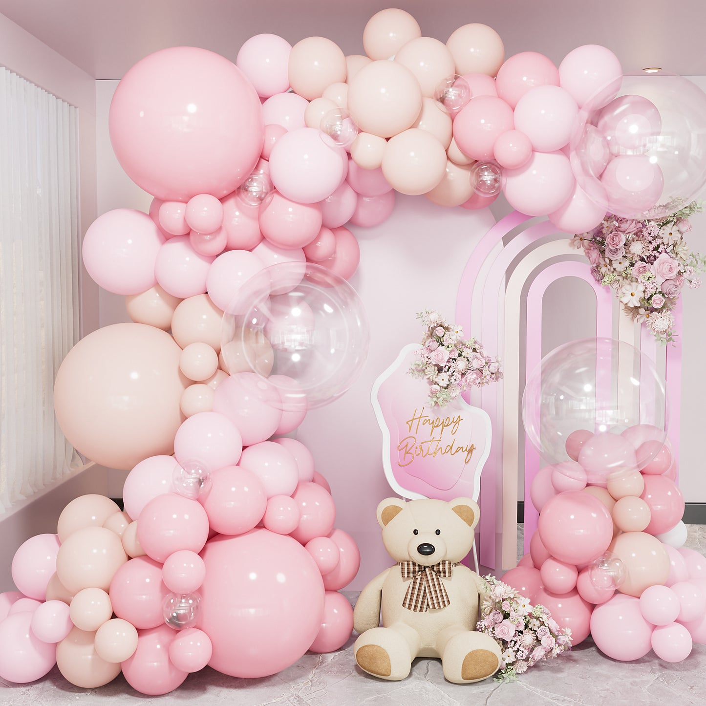 Adeyoo Pink Balloon Arch Kit Garland - 133Pcs Pastel Pink Balloon Arch kit with Baby Light Pastel Pink Nude Clear Balloons for Birthday Baby Shower Christening Gender Reveal Wedding Party Decorations