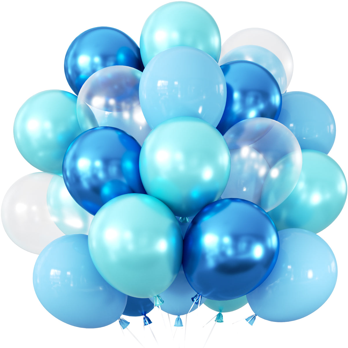 Blue Balloons, 12 Inch Ocean Under The Sea Balloon for Mermaid Decor 50 Pcs Teal Baby Blue and Clear Balloons, Metallic Blue Balloon for Ocean Shark Themed Birthday Baby Shower Party Decoration