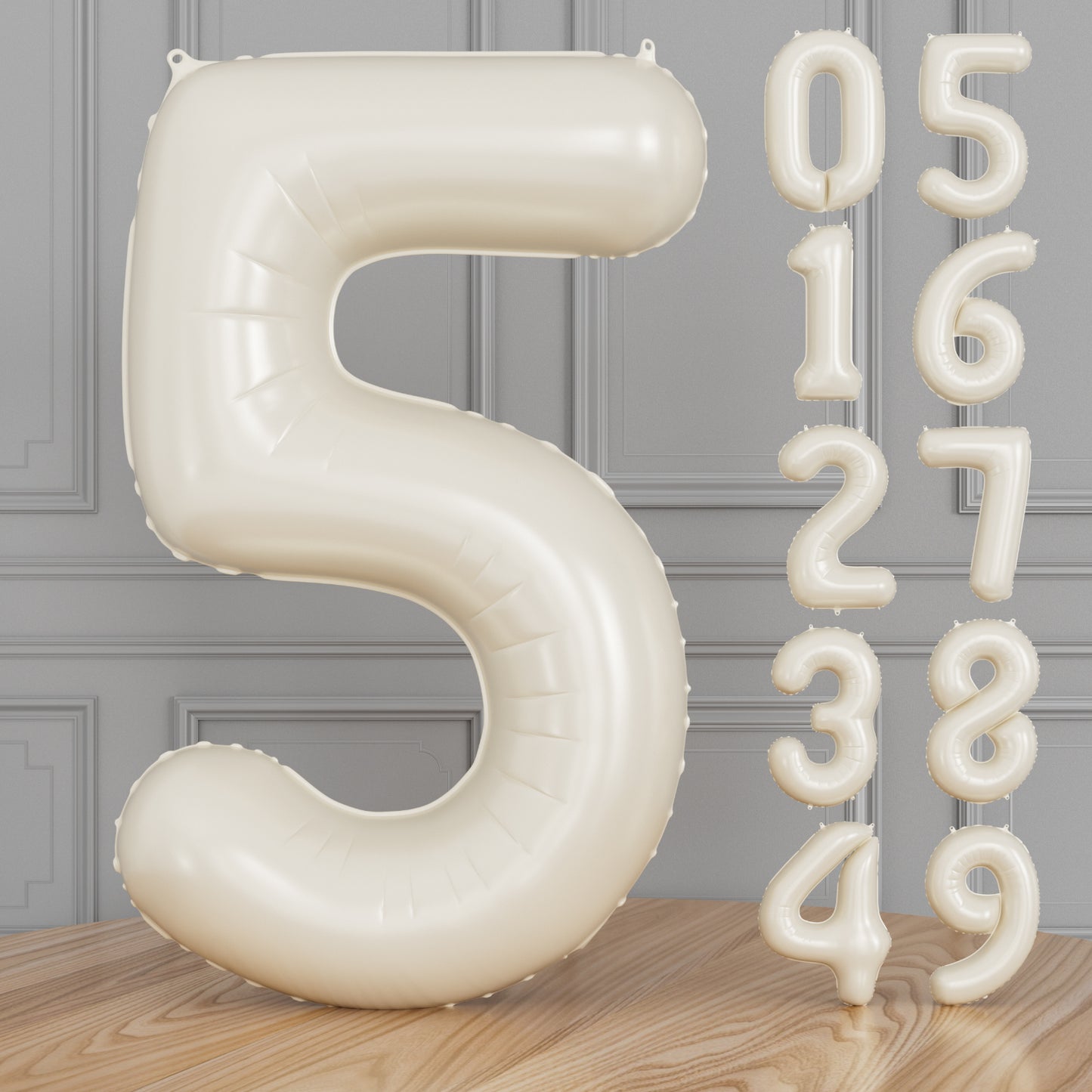 Adeyoo Cream Number 5 Balloons – 40 Inch Giant Foil Number Balloon, Light Cream Number Balloon for Birthday Anniversary Baby Shower Party Decorations