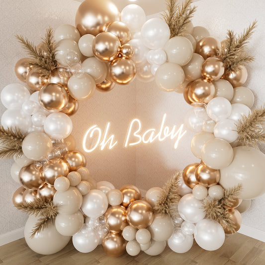Beige Champagne Gold Balloon Arch Kit Garland - 148 White and Gold Balloon Arch with Metallic Champagne Clear Latex Balloons, Neutral Balloons for Boho Wedding Birthday Baby Shower Party Decorations
