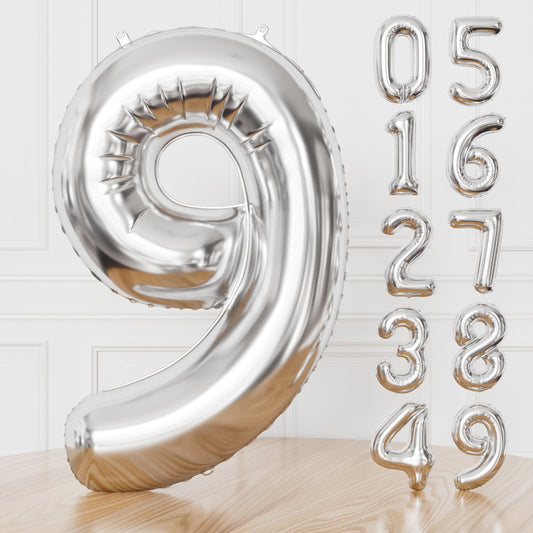 Silver Number 9 Balloon - 40 Inch Silver Number Balloon, Large Silver Foil Balloons for Men Women Boys Girls Birthday Graduation Anniversary Party Decorations