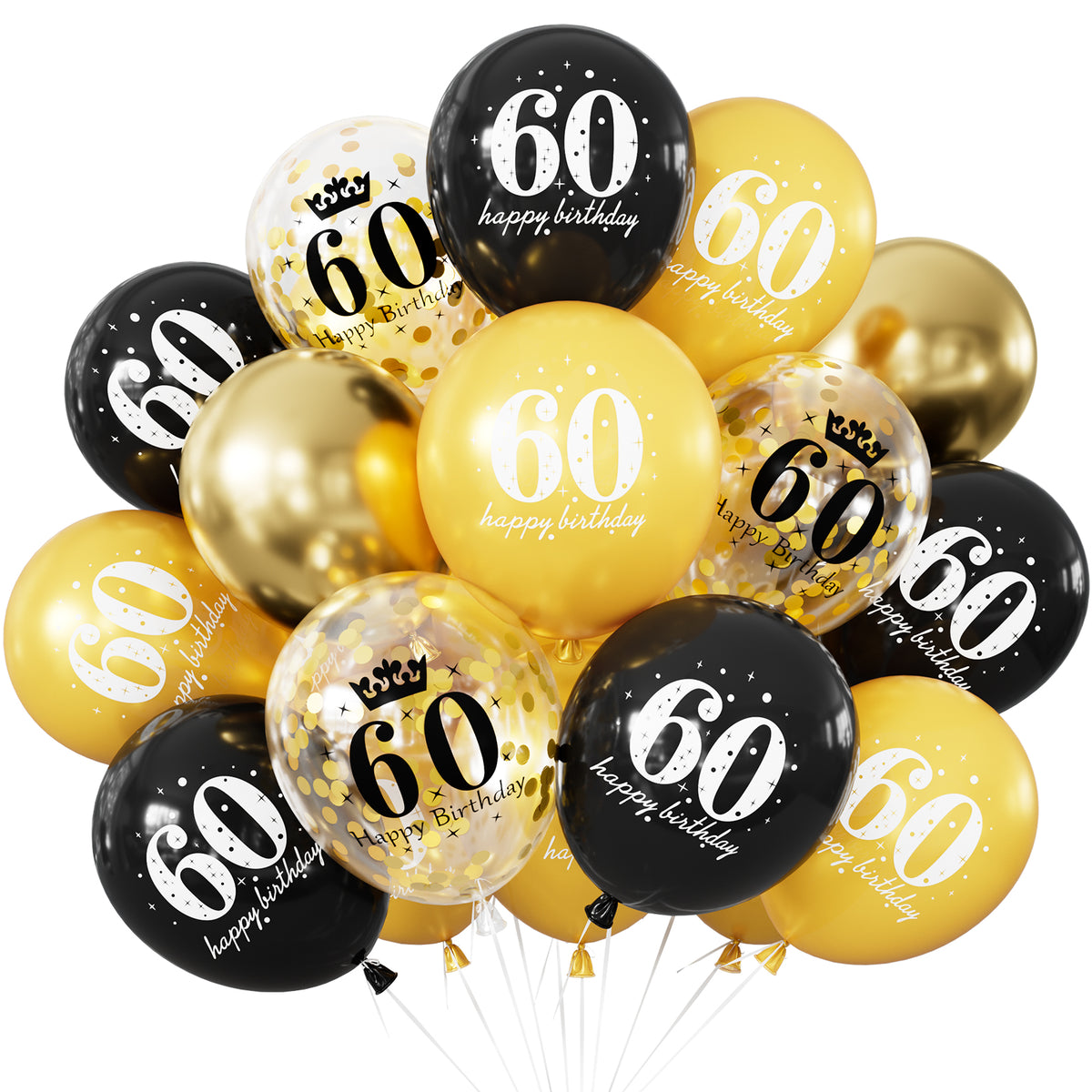 60th Birthday Balloons, 24 Pcs Black Gold Balloons for Men & Women 12 Inch Black and Gold Birthday Balloons, Gold Confetti Latex Balloons, 60th Birthday Decorations for Him & Her