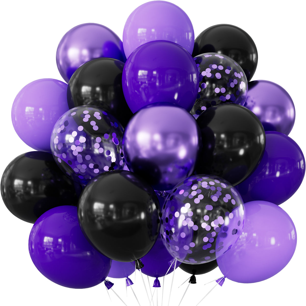 Purple and Black Balloons, 50 Pcs Mixed Purple Latex Balloon,12 Inch Purple Confetti Balloons, Metallic Purple Balloons for Women Birthday Halloween Baby Shower Bridal Wedding Party Decorations