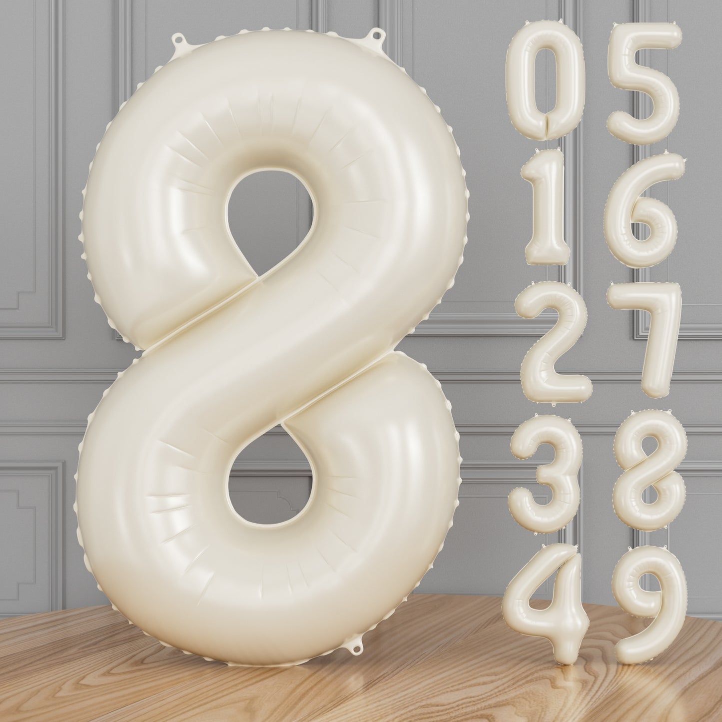 Adeyoo Cream Number 8 Balloons – 40 Inch Giant Foil Number Balloon, Light Cream Number Balloon for Birthday Anniversary Baby Shower Party Decorations
