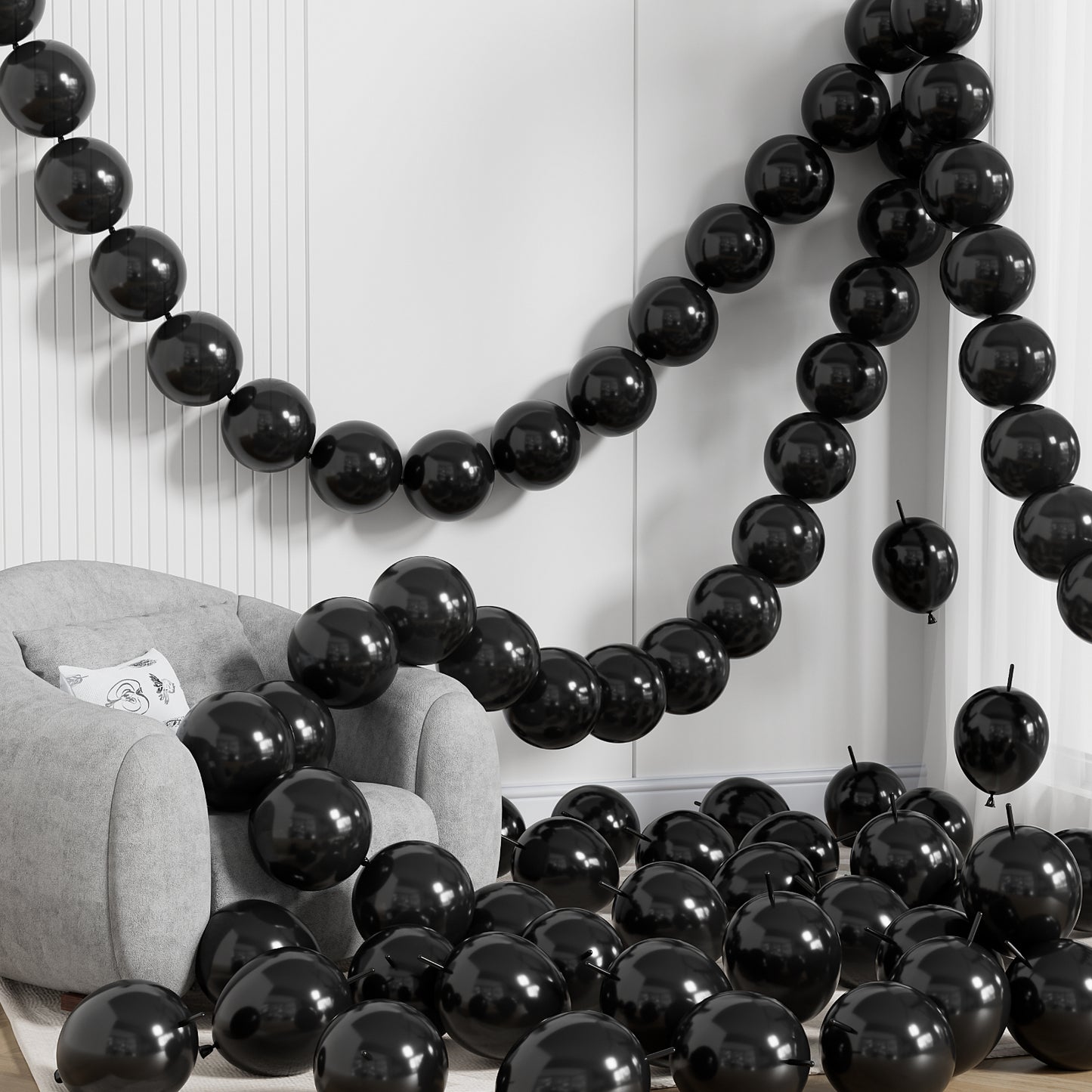 Black Linking Balloons, 100 Pcs 6 Inch Quick Link Latex Balloons with Tail for Balloon Arch, Wall & Chain Decorations, Birthday, Wedding & Graduation Party