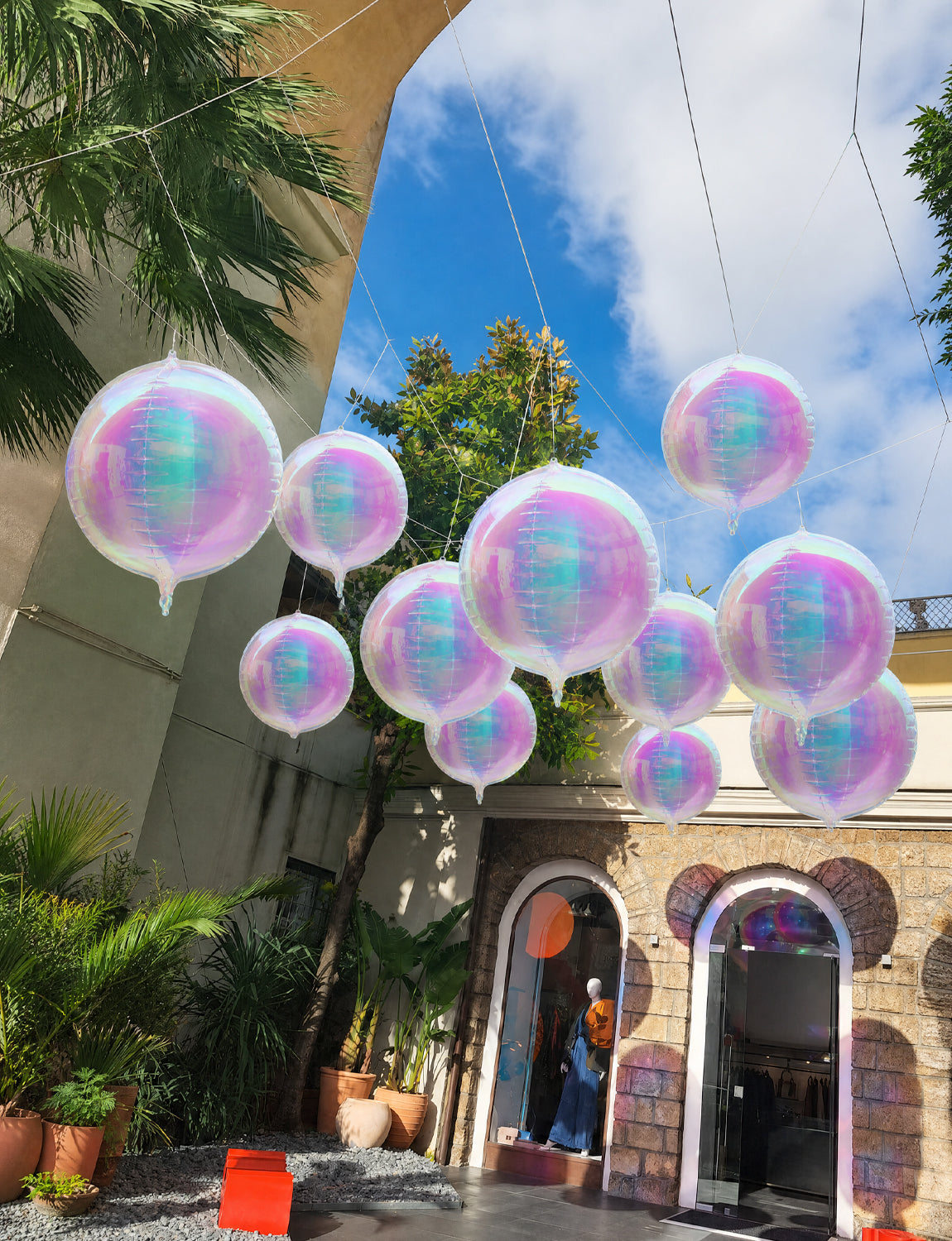 Iridescent Round Foil Balloons, 22" 15" 10" 4D Bubble Clear Balloons 14 Pcs Giant Holographic Party Balloons, Different Sizes Foil Balloons for Birthday Wedding Mermaid Rainbow Party Decorations