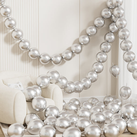 Silver Linking Balloons, 60PCS 6 Inch Quick Link Latex Balloons with Tail for Balloon Arch, Wall & Chain Decorations, Metallic Silver Party Balloon for Wedding, Birthday & Engagement