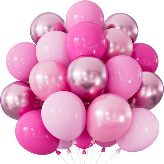 Adeyoo Pink Balloons Set - 12Inch Hot Baby Light Pink Metallic Pearl Pink Balloons Different Shades Balloon Bright Latex Balloon for Girl Women Birthday Baby Shower Wedding Princess Party Decorations