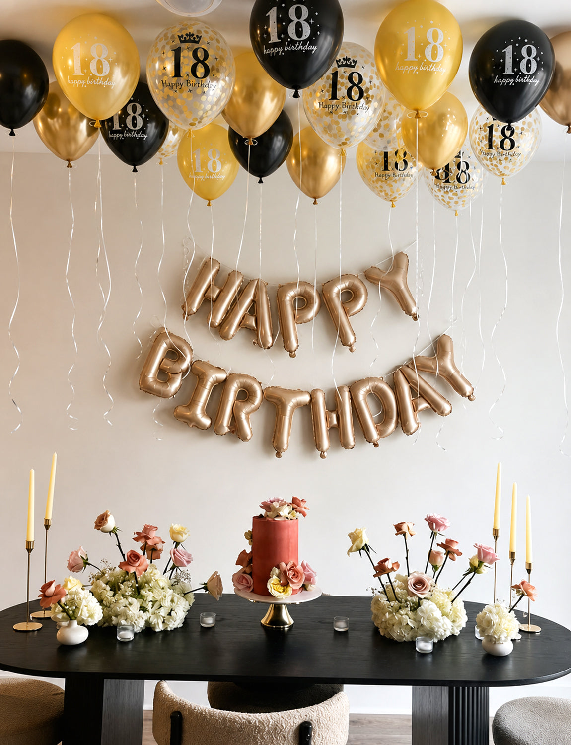 18th Birthday Balloons, 24 Pcs Black and Gold Balloons for Men Women 12Inch Black and Gold Balloons with Confetti balloons, Black and Gold 18th Birthday Decorations for Him & Her