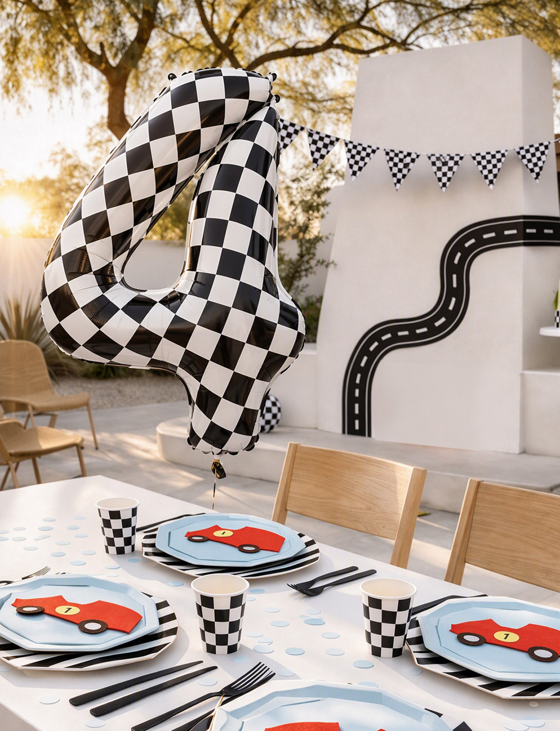 40 Inch Checkered Number 4 Balloon for Racing Birthday Decorations Large Number 4 Balloon, Black and White Foil Balloon for Birthday, Baby Shower, Race Car and Checkered Flag Party Decorations