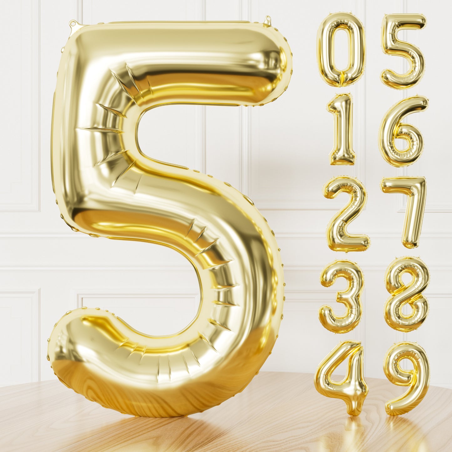 Adeyoo Champagne Gold Foil Balloon Number 5-40 Inch Giant Light Gold Self Inflating Balloons, Number Balloons 0-9 Set for Girls Boys Women Men Birthday Graduation Anniversary Party Decorations