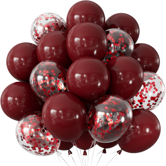 Adeyoo 50 Pcs Burgundy Balloons - 12 Inch Burgundy Latex Confetti Balloons, Glitter Maroon Balloon Wine Red Party Balloon for Birthday Valentine's Day Wedding Graduation Party Decorations