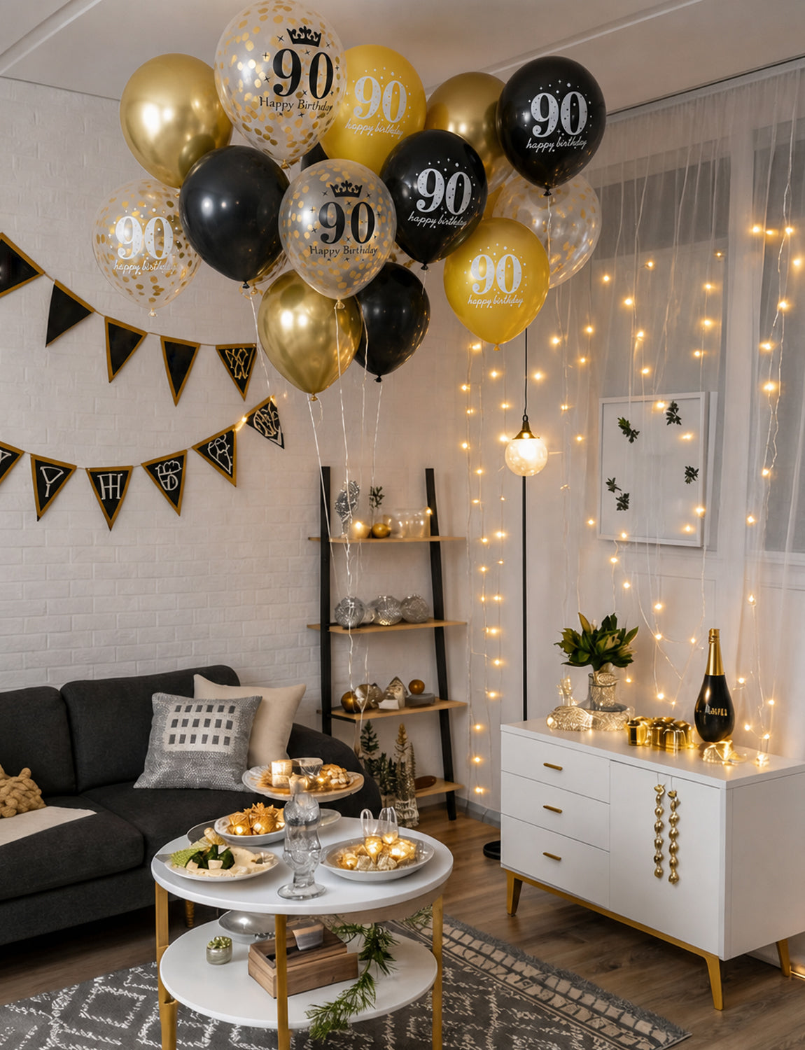 90th Birthday Balloons, 24 Pcs Black Gold Balloons for Men & Women 12 Inch Black and Gold Birthday Balloons, Gold Confetti Latex Balloons, 90th Birthday Decorations for Him & Her