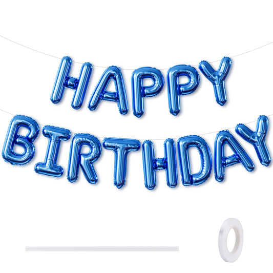 Adeyoo Happy Birthday Balloons Banner Blue- 16 Inch Blue Happy Birthday Foil Balloon Big Letter Balloons Reusable Self Inflating Balloon for Boys Men Girls Women Birth Party Decorations