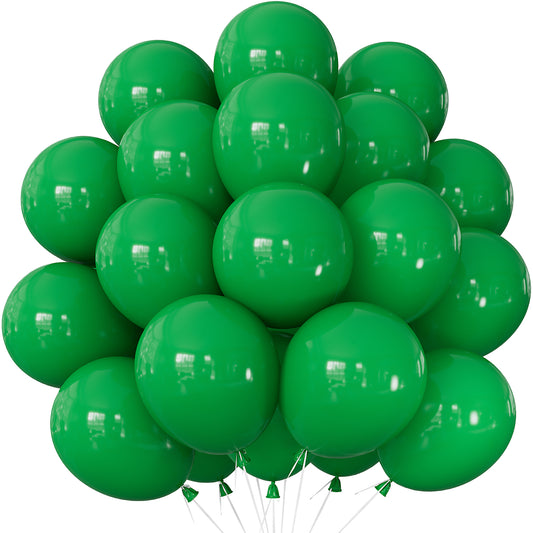 Adeyoo Green Balloons - 50 Pcs Green Latex Balloons 12 Inch Round Balloon with Ribbons, Strong Thicken Party Balloon for Birthday St. Patrick's Day Baby Shower Jungle Safari Theme Party Decorations