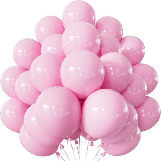 Adeyoo Light Pink Balloons Latex Balloons - 12 Inch Pastel Baby Pale Pink Latex Balloon, Bright Party Balloon with Ribbons for Baby Shower Gender Reveal Birthday Wedding Party Decorations, 50 Pcs