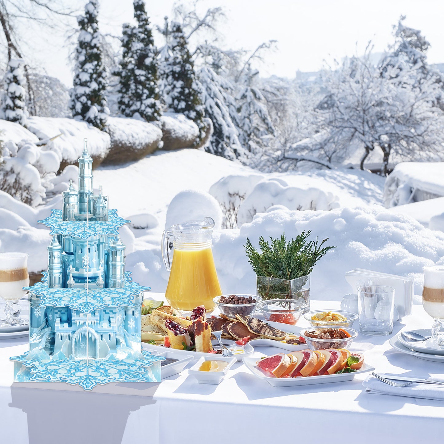 3 Tier Snowflake Cupcake Stand, Winter Wonderland Cupcake Holder Snowflake Cardboard Cupcake Stand, Blue Ice Castle Cup Cake Stand for Dessert Table Display, Winter Princess Birthday Party