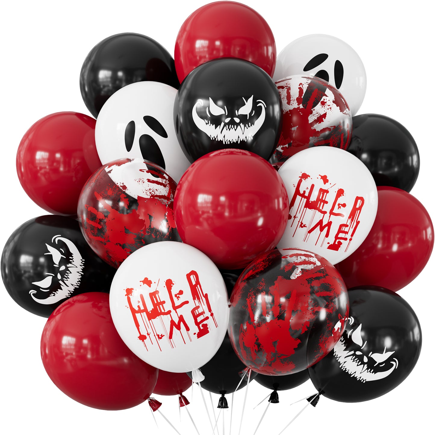 Halloween Balloons, Black Red Bloody Balloon for Halloween Decor 50 Pcs 12 Inch Halloween Latex Balloon, Bloody Handprint Ghost Print Balloon for Spooky Horror Haunted House Creepy Parties