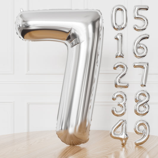 Silver Number 7 Balloon – 40 Inch Giant Foil Number Balloon, Silver Number Balloons for Men Women Boys Girls Birthday Graduation Anniversary Party Decorations