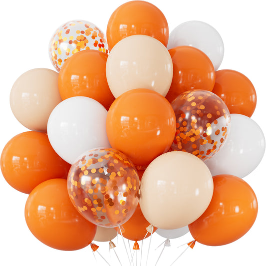 Fall Balloons, 50 Pcs Orange Nude White Balloons, Thanksgiving Decor | 12-Inch Orange and White Balloons with Confetti, Fall Color Balloons for Birthday Baby Shower Friendsgiving Party Decorations