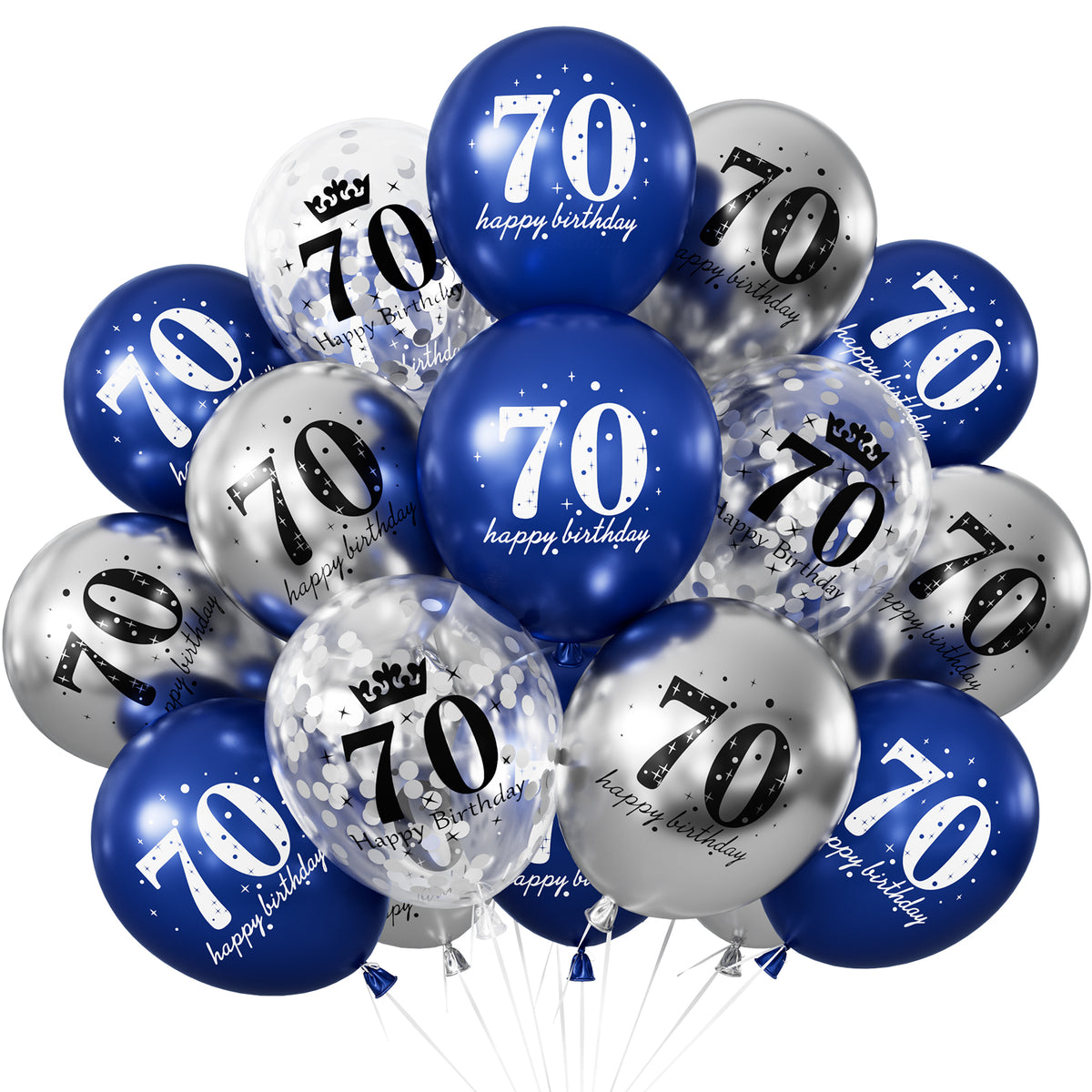 70th Birthday Balloons - 24Pcs Blue and Silver Balloons for birthday 12 Inch Happy Birthday Balloons, Navy Blue and Silver Confetti Balloons for Boys & Girls, 70th Birthday Party Decorations