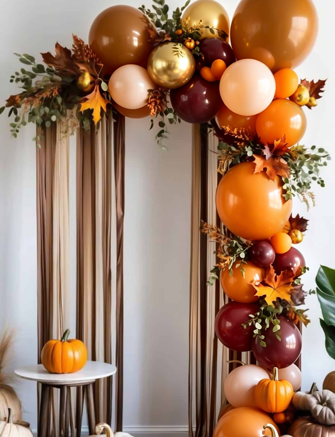 Fall Balloons, 50Pcs Burgundy Gold Balloons for Thanksgiving Decor | 12 Inch Autumn Balloons with Burgundy, Orange, Brown Tan and Metallic Gold for Harvest Birthday Wedding Party Decorations