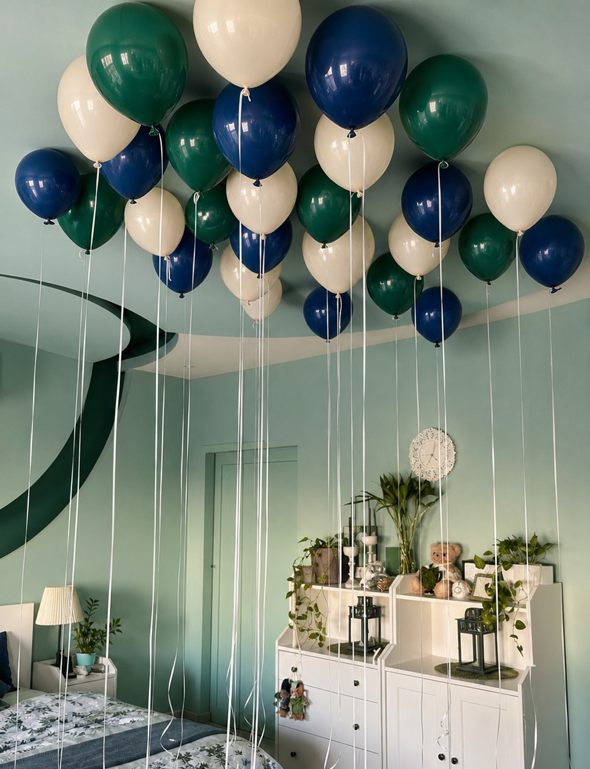 Navy Blue and Green Balloon Garland Arch Kit for Birthday Decoration 140 Pcs Different Sizes Balloon Arch Kit with Nude, Birthday Balloon for Wedding Christmas Teddy Bear Baby Shower Party Decor