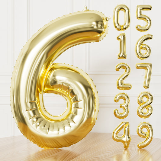 Adeyoo 40 Inch Large Number 6 Balloon - Champagne Gold Digital 6 Helium Balloon, Self Inflating Light Gold Foil Number Balloons 0-9 Set for Girls Boys 6th Birthday Anniversary Party Decorations