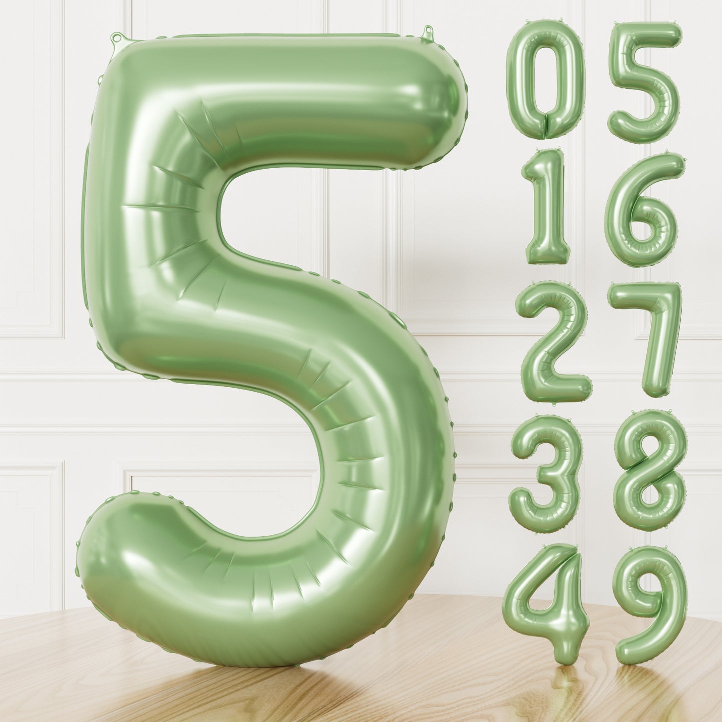 Adeyoo Sage Green Foil Balloon Number 5-40 Inch Giant Sage Green Self Inflating Balloons, Number Balloons 0-9 Set for Birthday Baby Shower Jungle Safari Anniversary Party Decorations