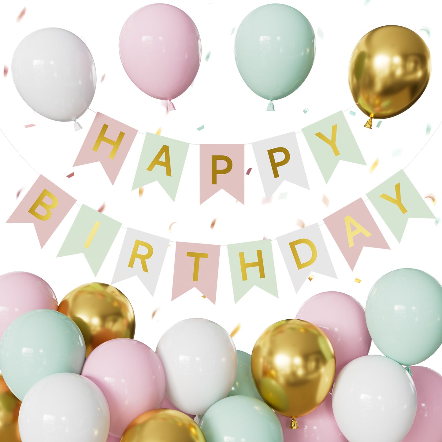 Pastel Birthday Decorations - Pastel Balloons with Birthday Banner | 12Inch Pastel Latex Party Balloons with Reusable Happy Birthday Banner for Women Men Pet Happy Birthday Party Decorations