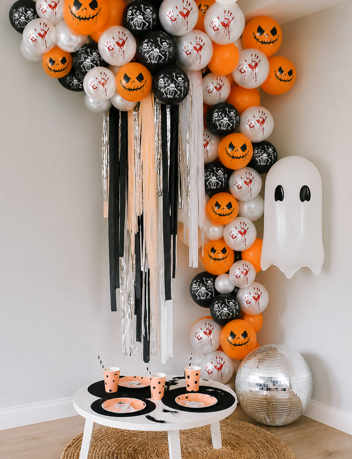 Halloween Balloons, Orange Black White Balloons, Spooky Party Decor 50 Pcs 12 Inch Halloween Latex Balloons, Scary Skeleton and Pumpkin Balloons, Horror Balloons for Halloween Party Decorations
