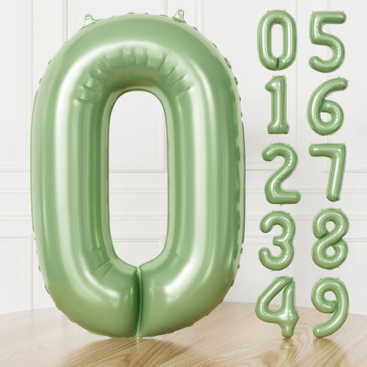 Adeyoo Sage Green Number 0 Balloon - 40 Inch Large Self Inflating Foil Digital 0 Balloon, Green Number Balloons 0-9 for Boys Girls Women Men Birthday Anniversary Jungle Safari Party Decorations