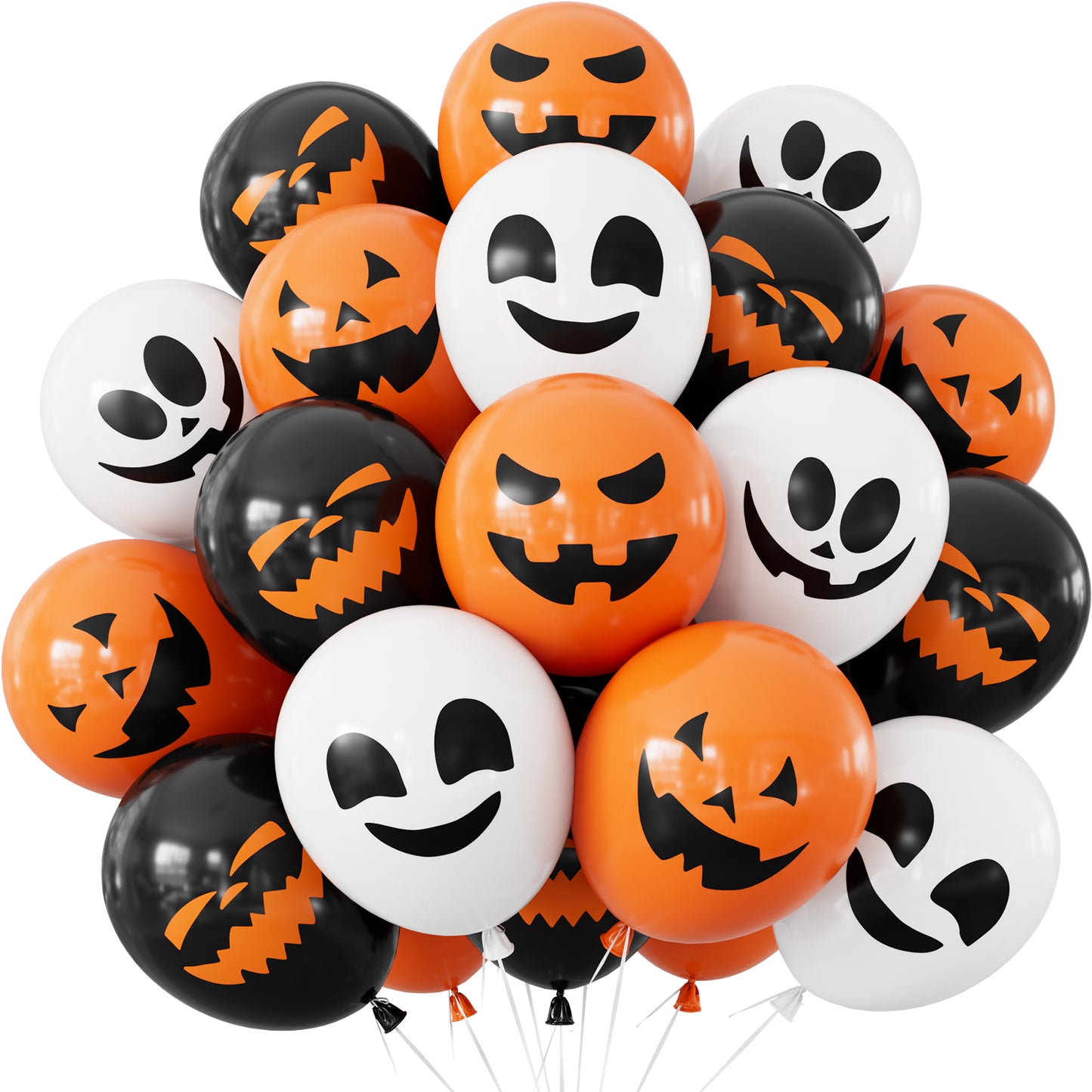 Halloween Balloons, 50 Pcs 12 Inch Pumpkin Ghost Print Balloons 5 Styles Halloween Latex Balloons, Black Orange White Balloons, Halloween Decorations for Spooky Horror Scary Parties