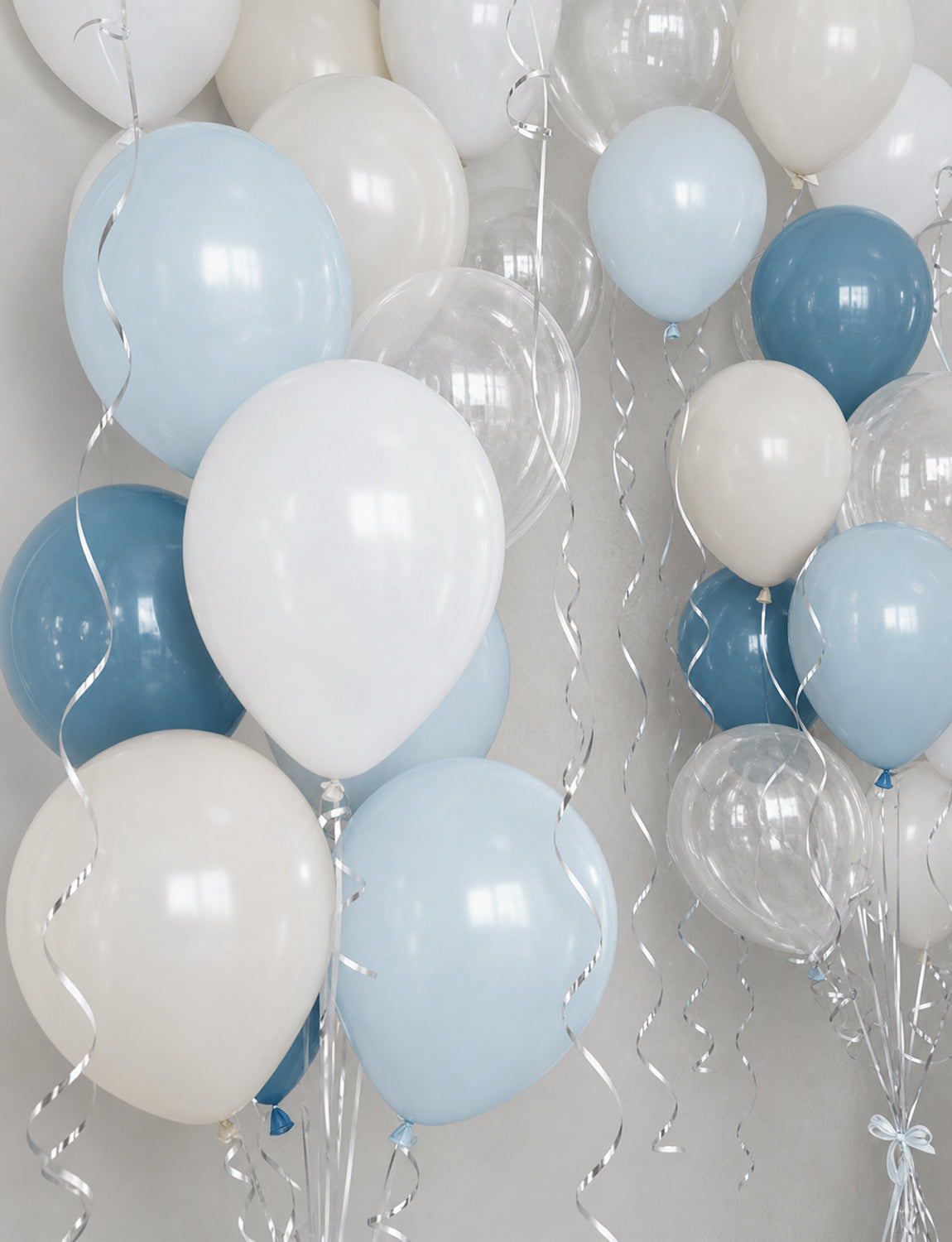 Dusty Blue White Balloons, 50 Pcs 12 Inch Blue and White Balloons Baby Blue and Cream Balloons, Clear Balloon for Kids Birthday Baby Shower Wedding Christening Gender Reveal Party Decorations