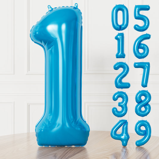 Adeyoo Blue Number 1 Balloon - 40 Inch Large Blue Foil Number Balloons Set 0-9, Self Inflating Digital 1 Balloon for Boys Men Birthday Baby Shower Anniversary Party Decorations, Photo Shoot Supplies
