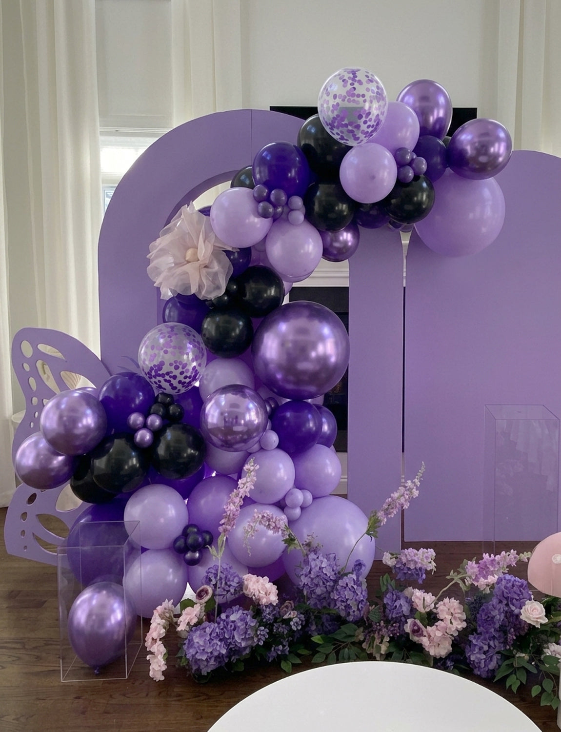Purple and Black Balloons, 50 Pcs Mixed Purple Latex Balloon,12 Inch Purple Confetti Balloons, Metallic Purple Balloons for Women Birthday Halloween Baby Shower Bridal Wedding Party Decorations